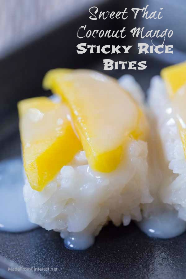 Sweet Thai Coconut Mango Sticky Rice Bites - This is a simplified recipe that has great flavor. Gluten Free and almost paleo! First time I had this I fell in love! Had to find a way to make it at home with easy to find ingredients. This is easy and delish!
