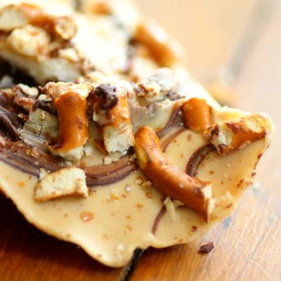 Peanut butter pretzel bark is an easy, sweet-salty candy you can make at home. From RestlessChipotle.com