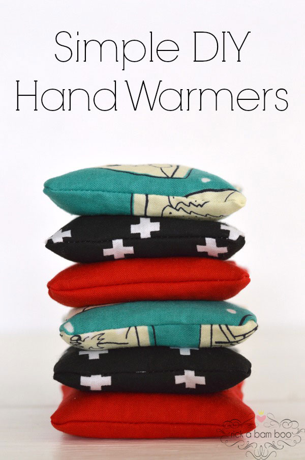 Simple DIY hand warmers are the perfect gift for everyone on your list this holiday season. They even make great candy free stocking stuffers. Pop them in the microwave for 30 seconds and place in coat pockets to keep hands toasty.