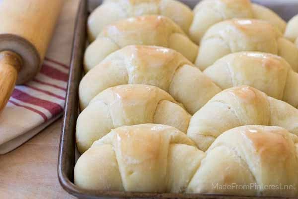 You do not have to spend your entire day in the kitchen to have a great meal! One of my favorite parts of dinner is warm, freshly baked rolls right out of the oven. These Freezer Crescent rolls are amazing! Everyone flips over them. But getting the timing right and finding time to make homemade rolls when there is so much cooking going on can get kind of crazy. These Freezer Crescent Rolls are delicious, look beautiful, and can be made 2-3 weeks ahead of time and stored in your freezer! Make these ahead = make your life easier.