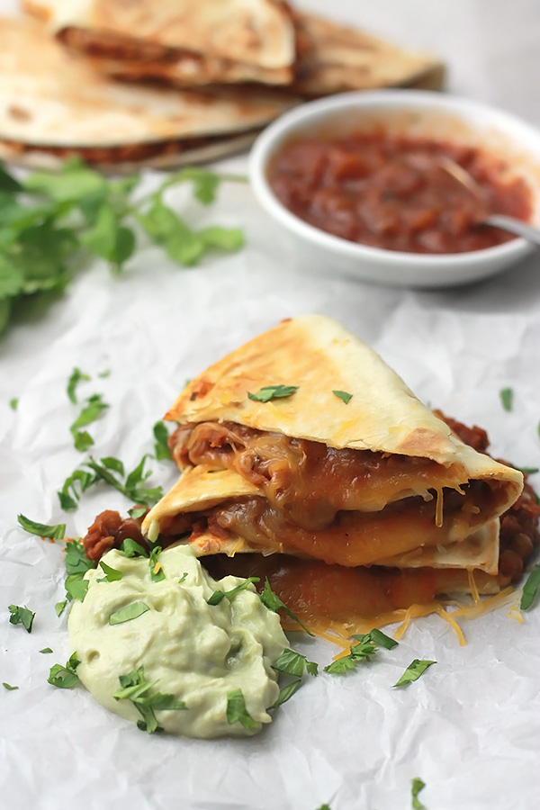 Going Meatless or just want to have a delicious Meatless Monday? You are in the right place, these Cheesy Lentil Quesadillas are crazy delicious and filling.