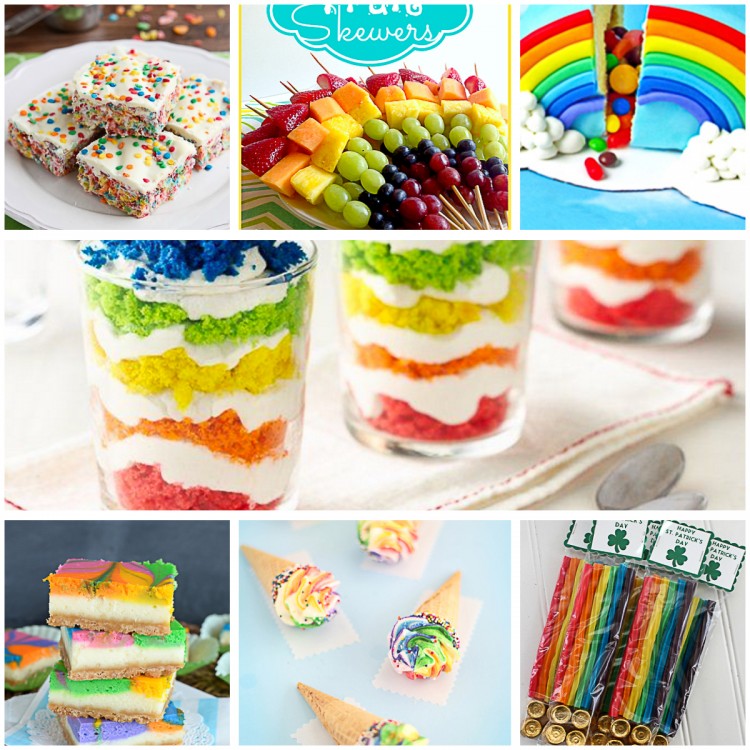 We have gathered 100 hundred delightful rainbow snacks, treats, and desserts you can make for your grandchildren. St. Patrick's Day is just around the corner. Sneaky leprechauns will be busy avoiding the many traps set for them so they can make it to the pot of gold at the end of the rainbow! Choose from rainbow cupcakes, jigglers, ice cream, cookie bark, candy kabobs, crepes, rainbow meringue cookies, fudge, smoothies, veggie kabobs, marshmallows, rainbow trifle, jelly roll cake, rainbow Poptarts, bread, bagels and more! Perfect for St. Patrick's Day, birthday parties, celebrations or just because!