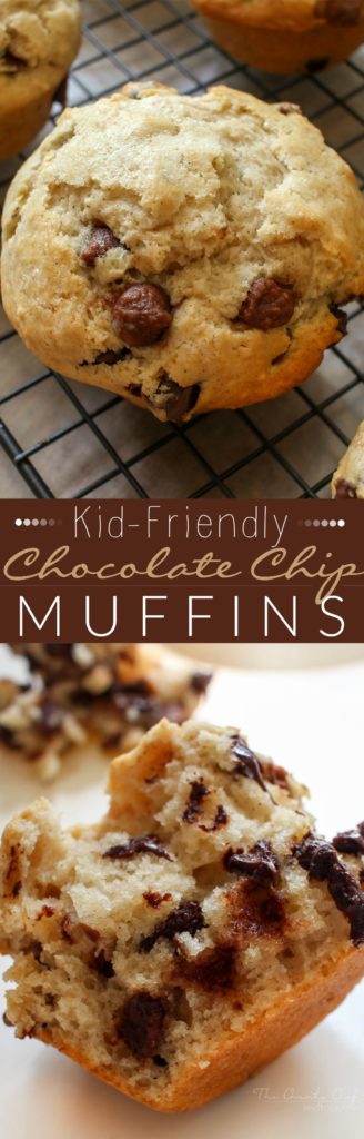 These are the BEST kid-friendly Chocolate Chip Muffins. You won't be able to eat just one of these because of their warm, chocolatey, fluffy goodness!