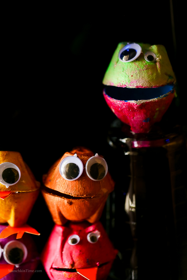Egg Carton Craft - Funny Monsters - Made of recycled egg cacton, googly eyes and acrylic paint. #eggcartoncraft -- http---www.munchkintime.com