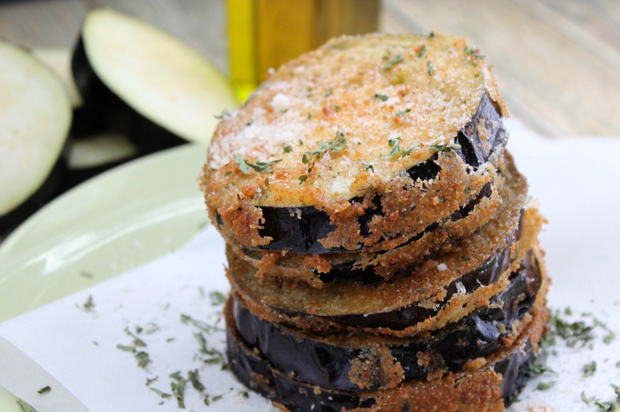 An easy recipe for Fried Eggplant that are coated in breadcrumbs and fresh herbs!