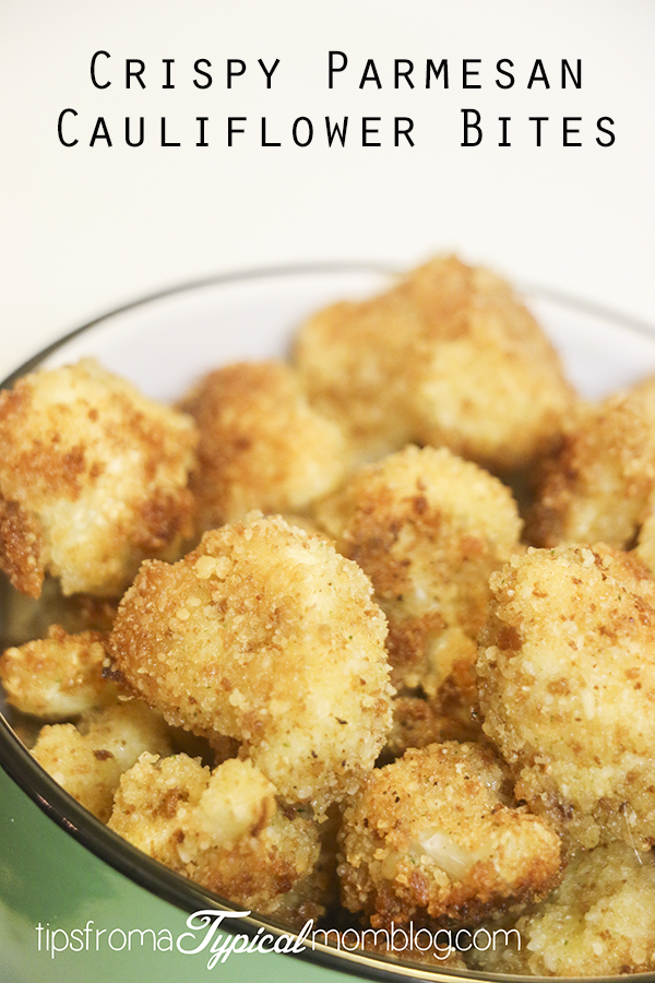 Crispy Parmesan Cauliflower Bites. A dip-able, pop-able, tasty low carb snack. These are a quick and easy to make and even the kids will love them! 