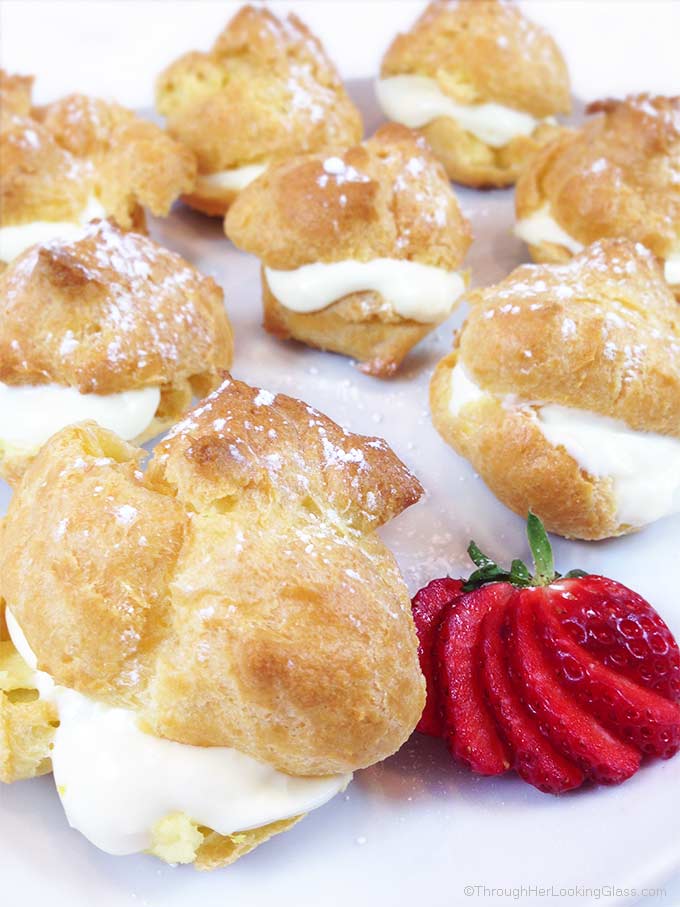 Lemon Filled Cream Puffs are a light and puffy dessert, perfect for spring baby or wedding showers, even Easter. Beautiful presentation and so easy to make! 