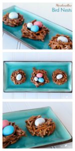 With Easter just past, there is often a plethora of leftover Easter candy laying around the house. These Marshmallow Bird Nests are a great way to use up some of those leftover sweets to make something even better!