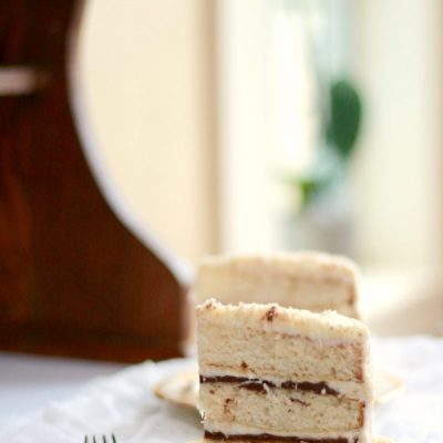 Coconut layer cake has Nutella in the filling - It's a family favorite!! From MadeFromPinterest.net