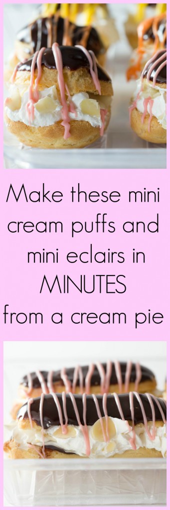 For a beautiful dessert, you can make these mini cream puffs and mini eclairs in minutes when you use a cream pie!
