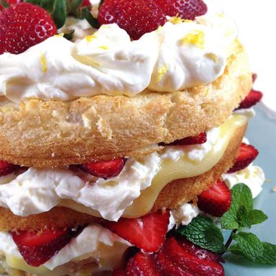 Lemon Cream Strawberry Angel Food Cake