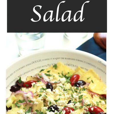 Quick and easy Greek Ravioli Salad- With just a few ingredients you can turn your pre-packaged Ravioli into a delicious salad. A great way to lighten it up your for the summer.