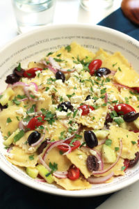 Quick and easy Greek Ravioli Salad- With just a few ingredients you can turn your pre-packaged Ravioli into a delicious salad. A great way to lighten it up your for the summer.