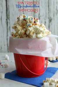 Easy to make, kid friendly Patriotic Marshmallow Popcorn Snack! A lip-smacking tasty treat for Memorial Day or the Fourth of July!