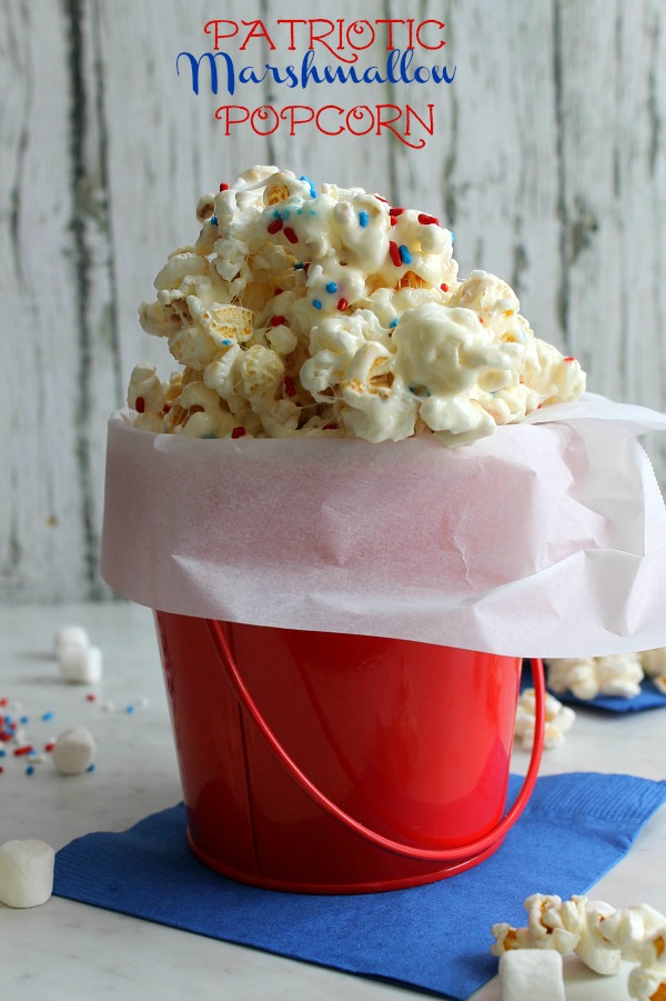 Easy to make, kid friendly Patriotic Marshmallow Popcorn Snack! A lip-smacking tasty treat for Memorial Day or the Fourth of July! 
