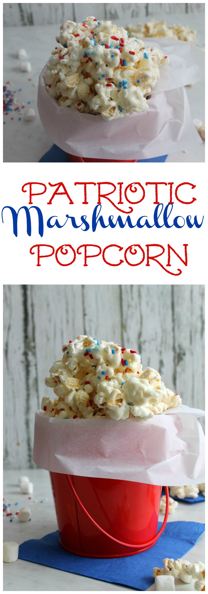 Easy to make, kid friendly Patriotic Marshmallow Popcorn Snack! A lip-smacking tasty treat for Memorial Day or the Fourth of July! 