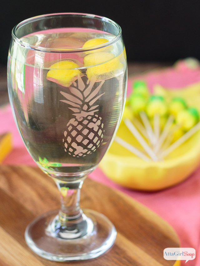 These DIY Etched Pineapple Glasses are a great way to get a high-end look for a reasonable price. They're perfect for a beach-themed party!