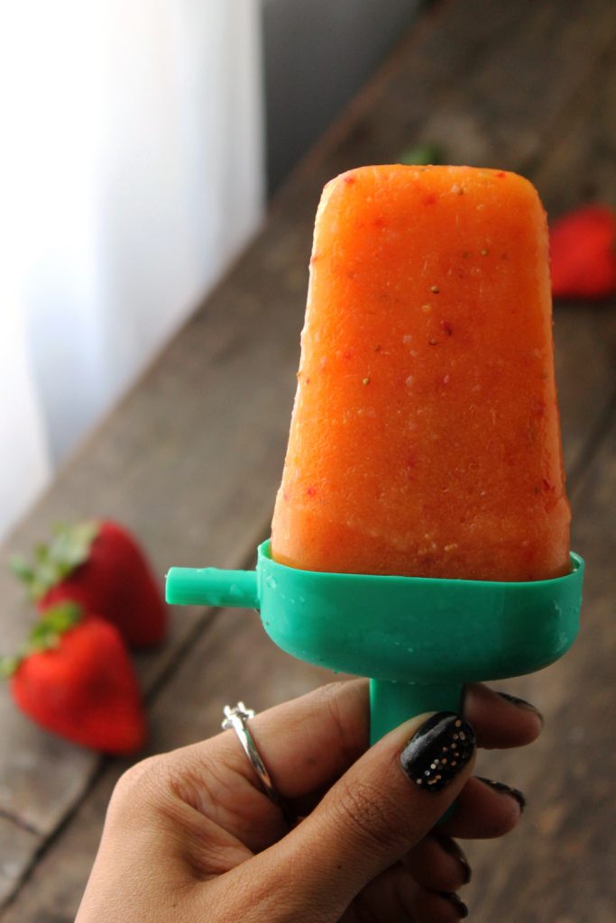 Simple, easy peach strawberry popsicles made with just 3 ingredients! | Made From Pinterest
