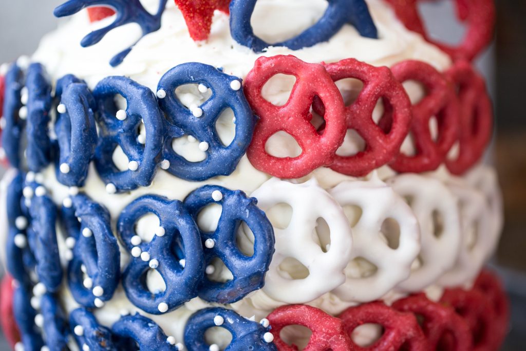 Stun your guests with this bold 4th of July Pretzel Cake. You won't believe how easy it is!!