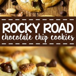 Our famous chocolate chip pudding cookies turned summer classic: Rocky Road Cookies! These warm and gooey cookies are filled with nuts and chocolate chips and topped with a perfectly toasted marshmallow, just what you need this summer!