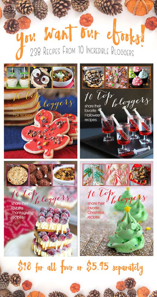 Your kitchen will create show-stopping recipes with these new holiday e-book recipe series: 10 Top Bloggers Share Their Favorite Recipes. The four books include Halloween, Thanksgiving, Fall, and Christmas recipes to welcome the holidays and excite your family’s bellies.