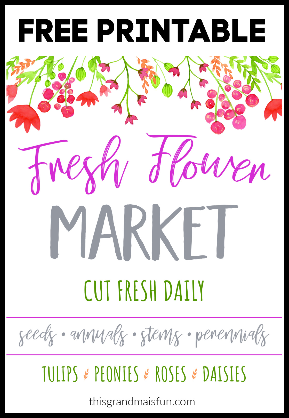 Fresh Flower Market Free Printable - TGIF - This Grandma is Fun