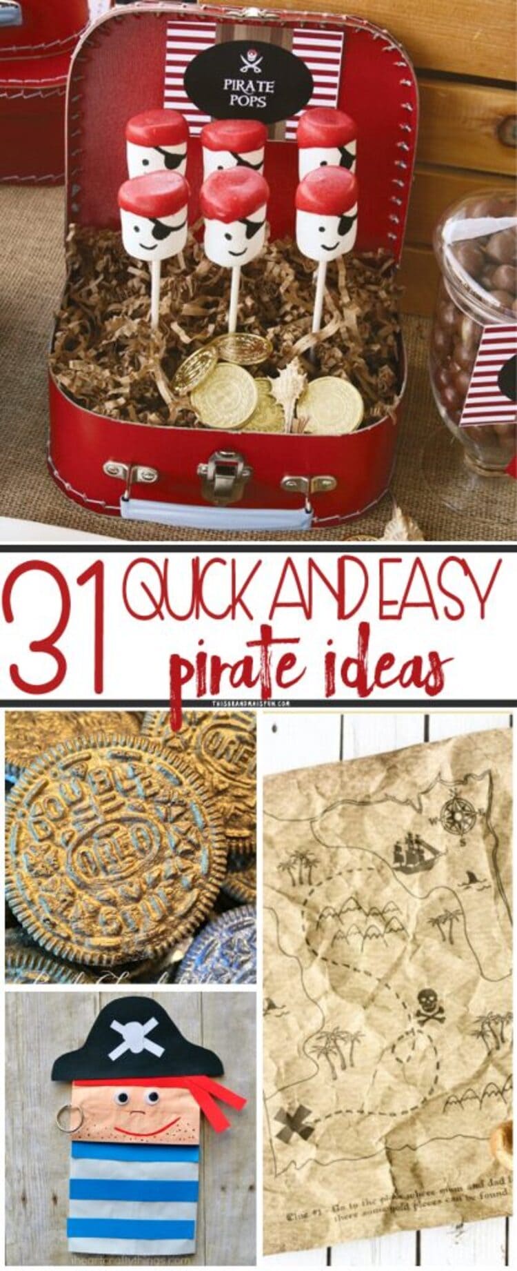 Collage images of pirate food, crafts and activities ideas