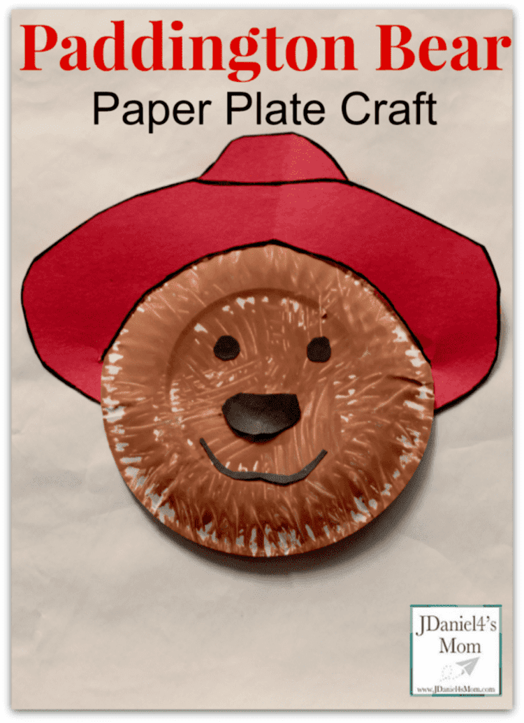 paper plate craft paddington bear with a red hat and smiling