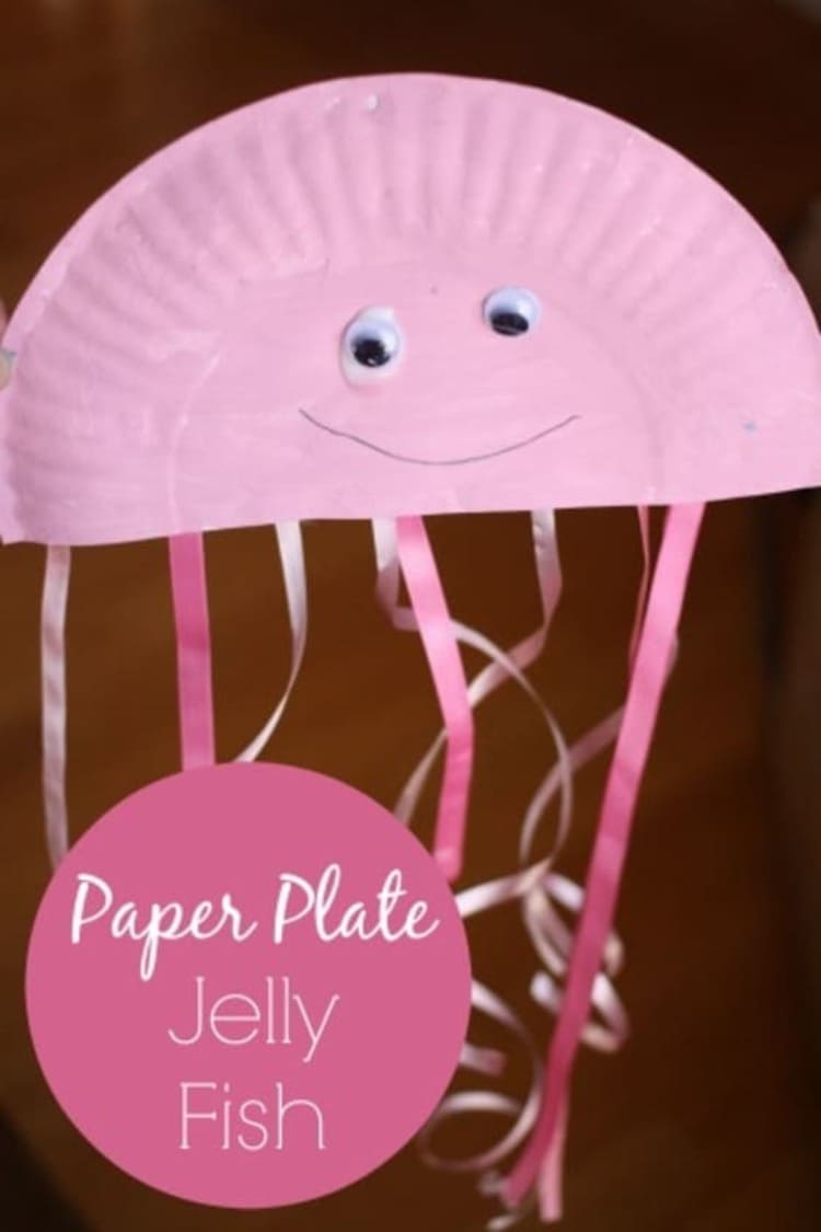 paper plate craft pink jellyfish smiling