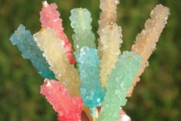 science project colorful rock candy on a stick