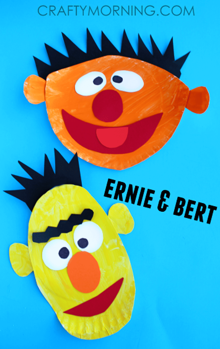 paper plate craft earnie and bert on a blue background