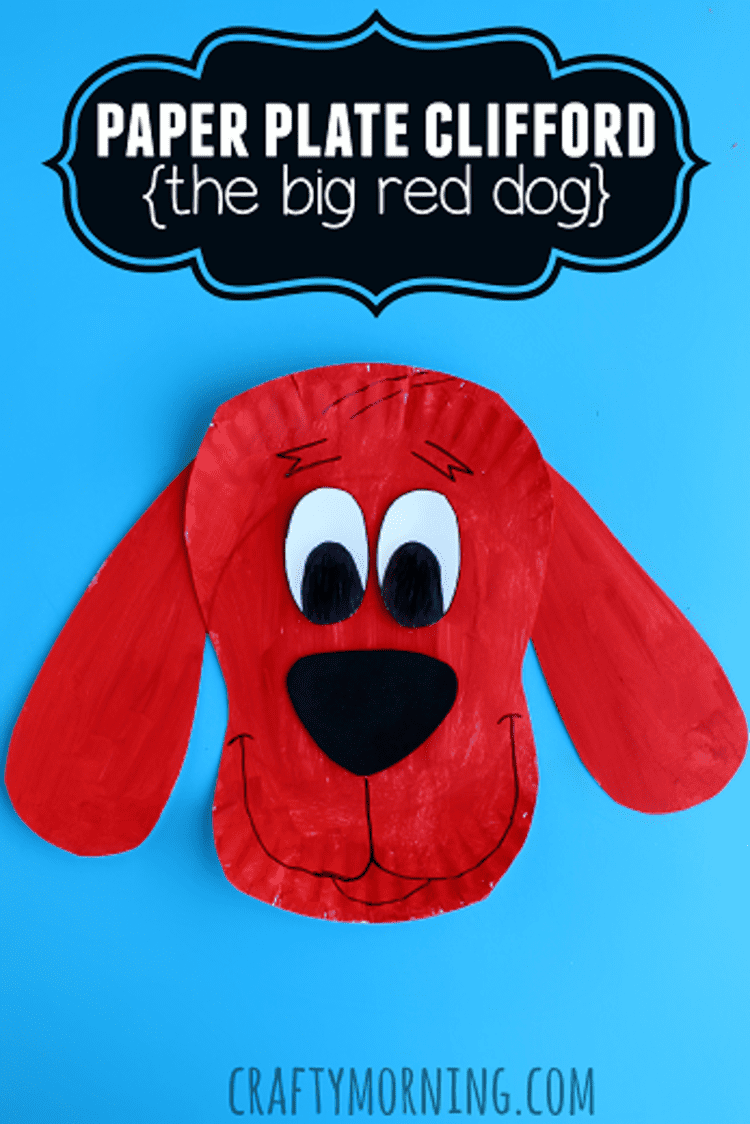 paper plate craft clifford the big red dog on blue background