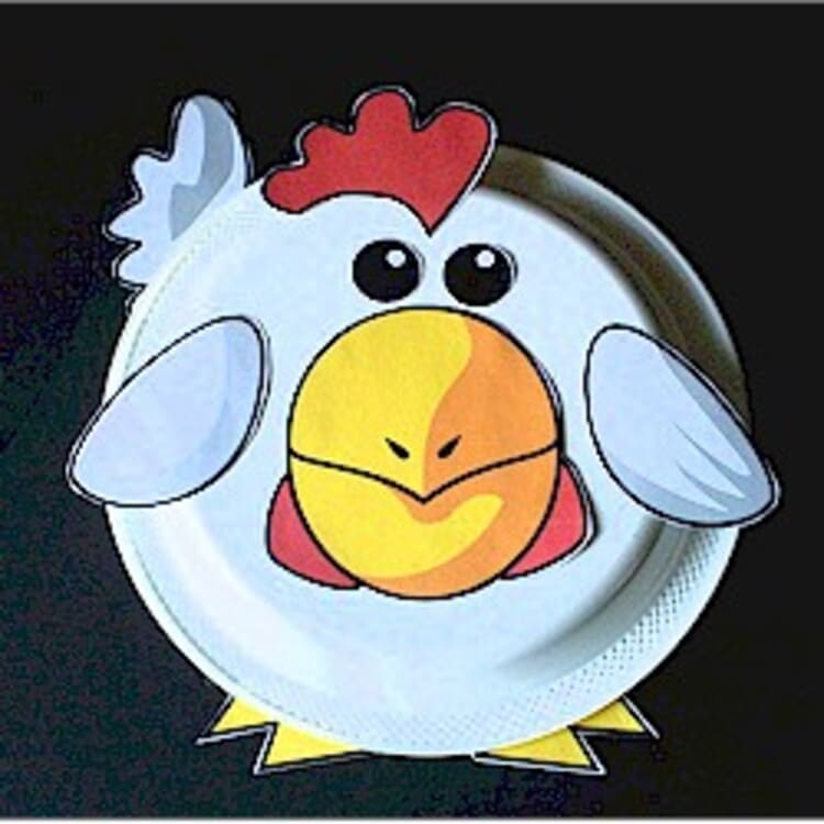 paper plate craft white rooster on a black background