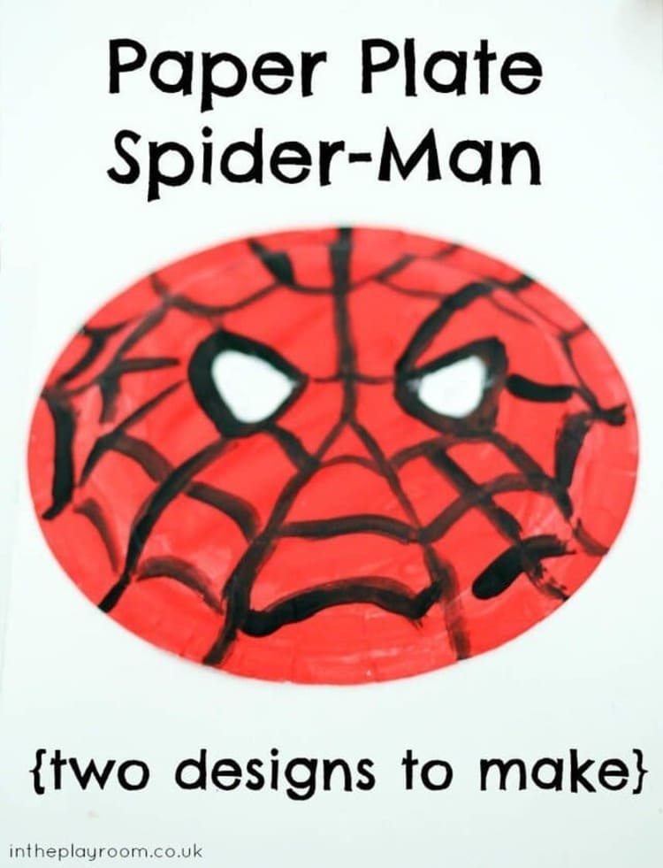 paper plate craft spider-man mask on a white background