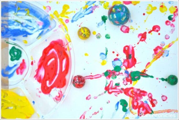 Creative sensory play - Art created by bouncing balls