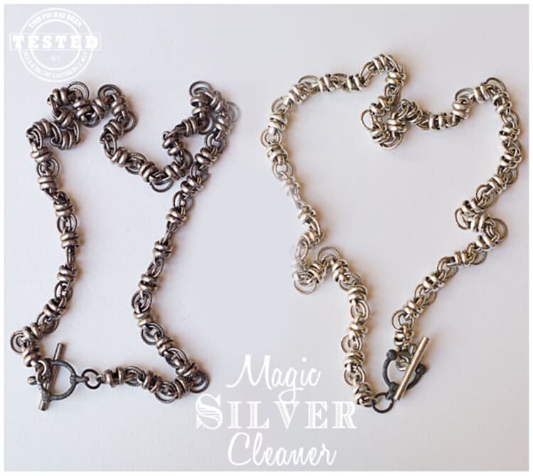  Magic Silver Cleaner - Quick and easy way to clean any of your silver jewelry, or silver dishes. It uses ingredients you probably already have and only takes around 15 minutes! #Silver Cleaner #Cleaner #Jewelry