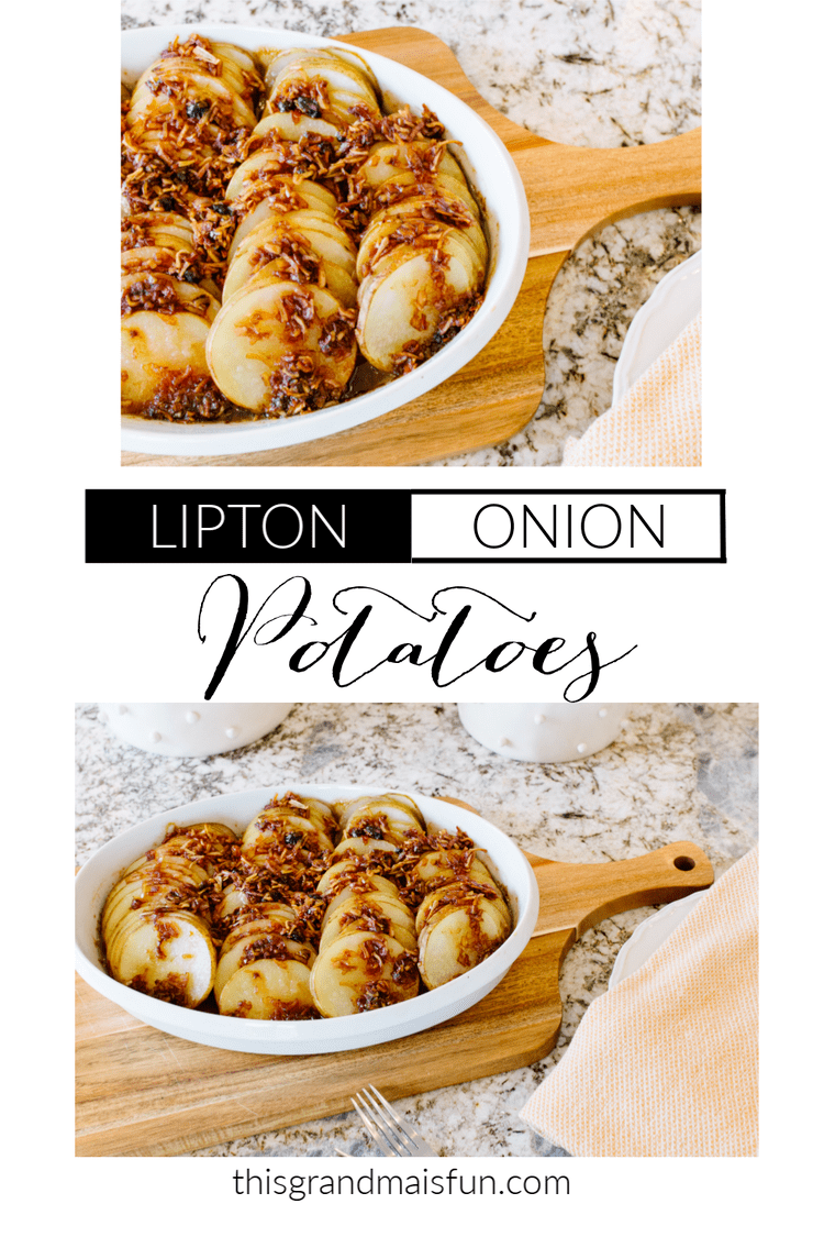 Collage image of served Lipton onion potatoes in plates