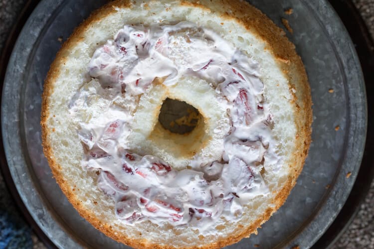 Angel food cake with strawberry filling