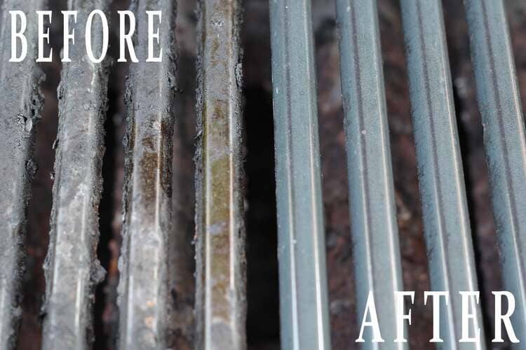 Cleaning BBQ grills a before and after photo of a grill
