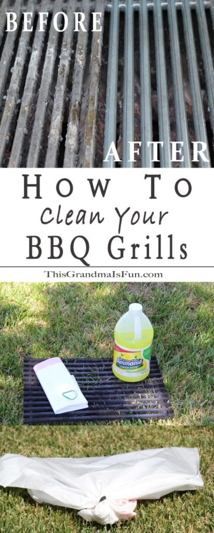 I love to BBQ for so many reasons. Instead of being in a hot kitchen I can enjoy grilling in my cool backyard. Outside of marinating the meat, BBQing takes little planning and time. Eating at home saves money and tastes better. Since the fat melts off the meat, it's healthier. Grilling's not just for the main course, you can also grill appetizers, side dishes and dessert. The best part.....I usually use fewer pots and pans, which makes cleaning up faster. That only leaves one thing....cleaning the BBQ grills. I usually brush the grills clean right after cooking the meat. But every so often I forget and the next time I open my grill, I will find a nasty mess. Even if I heat up the BBQ, brushing the hot grill won't get all the left over gunk off. A couple of times a year I like to give them a good deep clean with as little effort as possible on my part. Hello, household ammonia! Here is how I get my BBQ grills sparkling clean with minimal effort. Ammonia is the "magic" ingredient that makes cleaning easier.