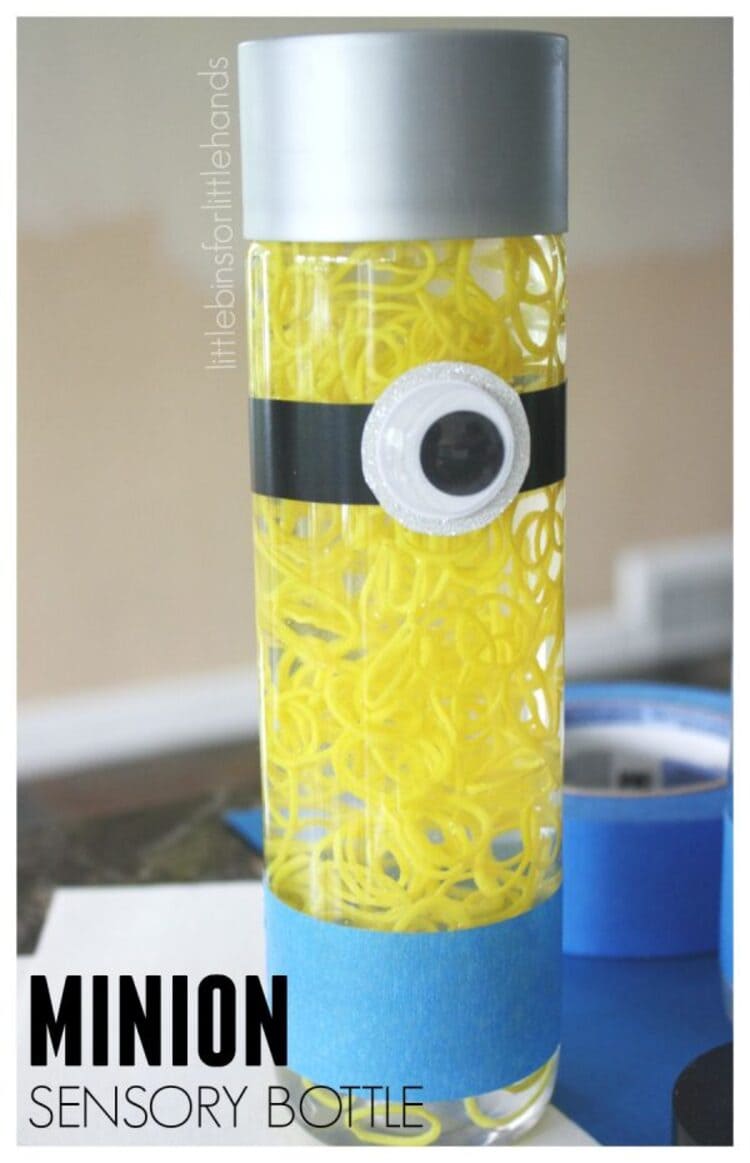 A sensory minion bottle placed on a table