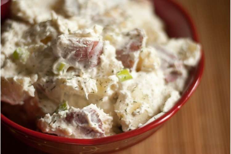 This Grandma Is Fun Red Potato Salad closeup of a bowl of potato salad