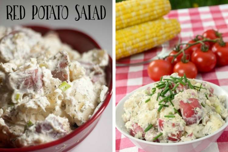 This Grandma Is Fun Red Potato Salad closeup of a bowl of potato salad photo collage