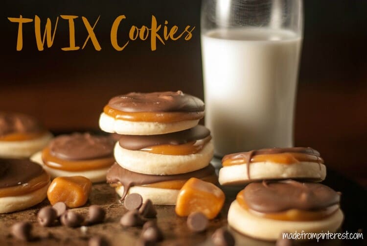 Yummy flaky Twix caramel cookies with milk chocolate dessert for grandkids. 